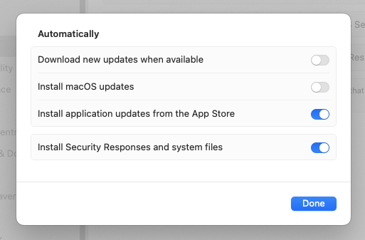 Manual Updates Settings in macOS