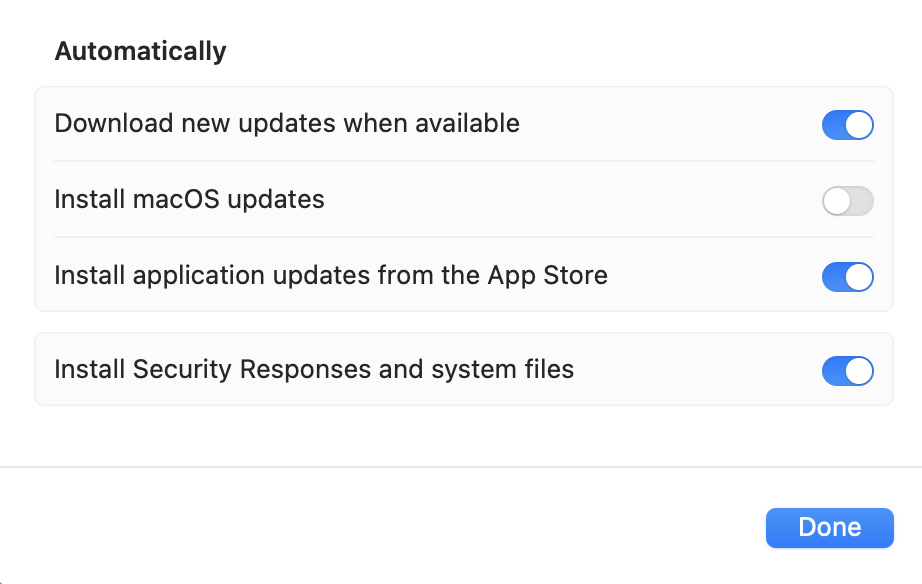 Manual Updates Settings in macOS