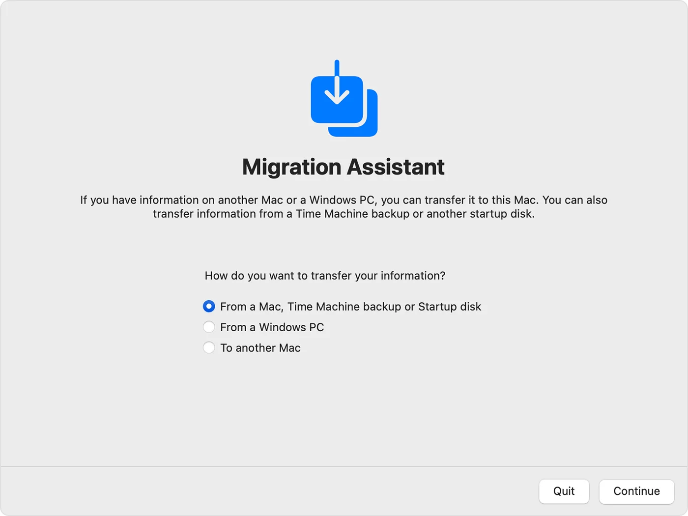 Migration Assistant Start