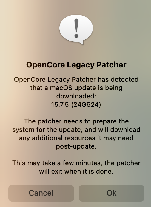 OpenCore Legacy Patcher Update Prompt