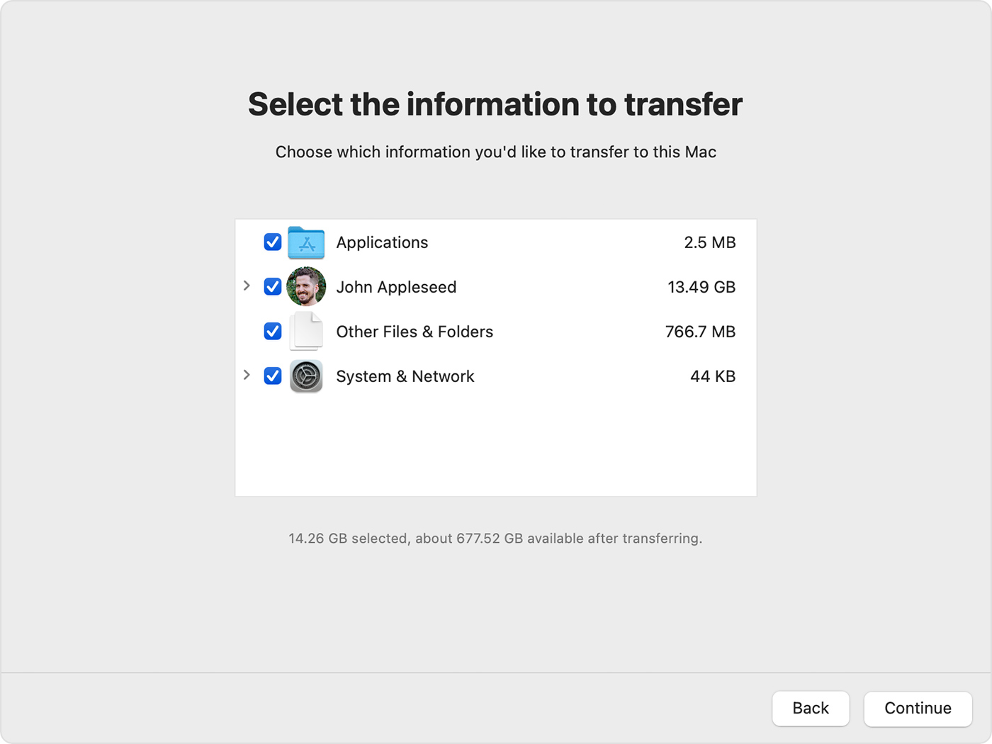 Migration Assistant Transfer Options