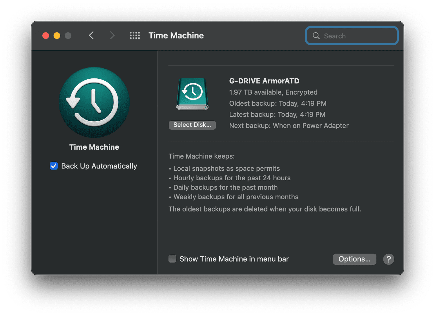 Time Machine Settings